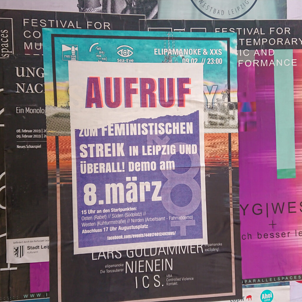 Ein Plakat des feministischen Streikbündnisses in Leipzig